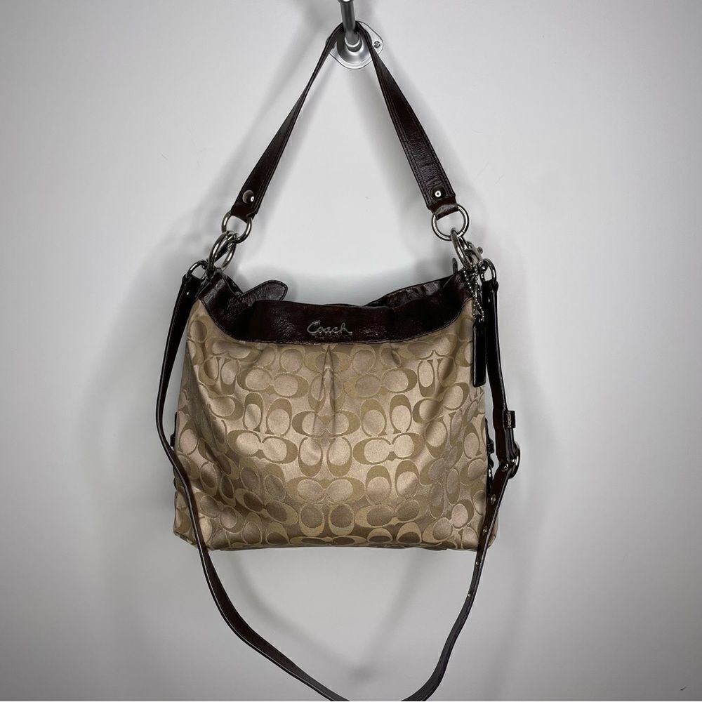 Coach Ashley Sateen Signature C Hobo Crossbody Bag Purse Brown Tan Hippie - Picture 8 of 11